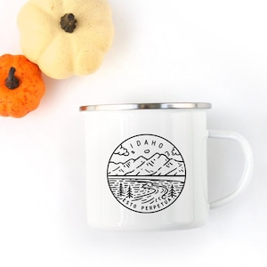 Taza de Idaho para acampar con borde de acero inoxidable