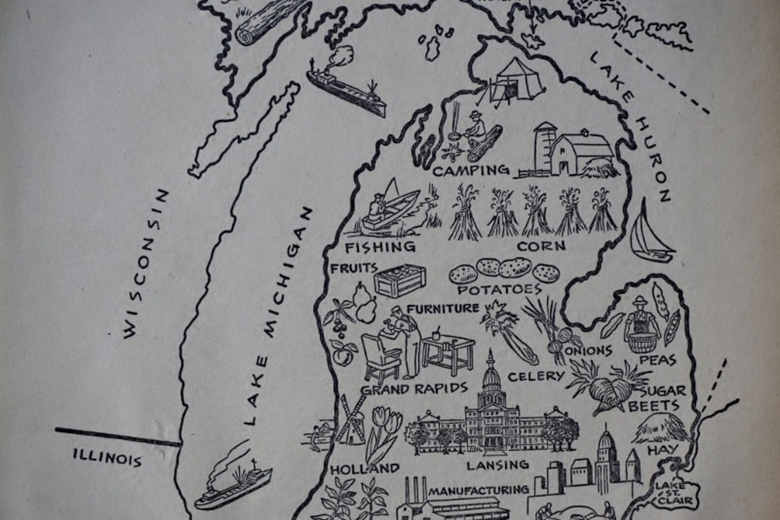Vintage Michigan Map Coloring Book Page / MI Map Wall Art Etsy
