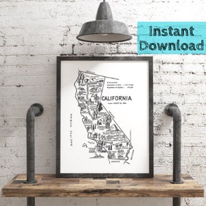Arte stampabile DIGITALE della mappa della California, DOWNLOAD istantaneo Decoro di stato