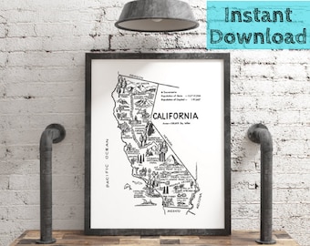 California Map DIGITAL Printable Art, Instant DOWNLOAD State Decor