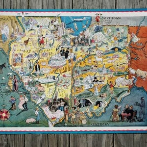 carte vintage de l'Illinois et de l'Indiana, art mural ancien montrant Chicago et Indianapolis