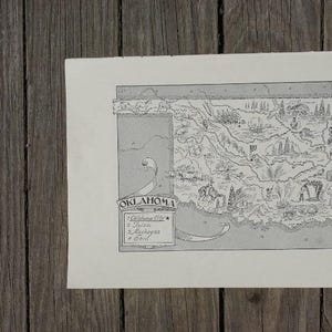 Oklahoma Map Vintage State Art, 1940s Book Page Picture Illustration