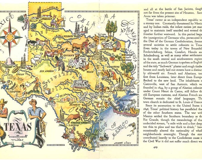 Carte Ancienne Du Texas 1935 - Reproduction - Encadrée - Ted's Vintage Art
