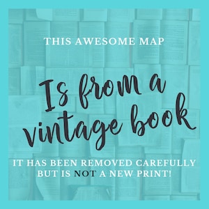 May include: A vintage map printed on a page from an old book. The text reads "This awesome map is from a vintage book. It has been removed carefully but is not a new print!"