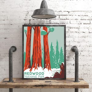 Redwood National Park Poster, Retro California Gift Travel Print
