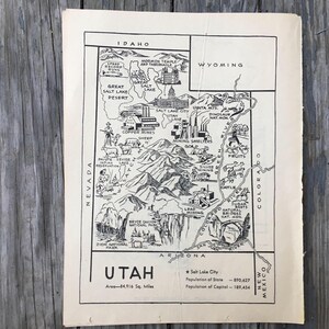 Vintage Utah Map, 1950s State Coloring Book Page