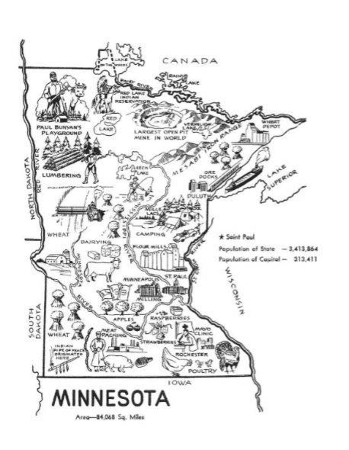 Minnesota Map DIGITAL Printable Art 1950s Minnesota Gift - Etsy
