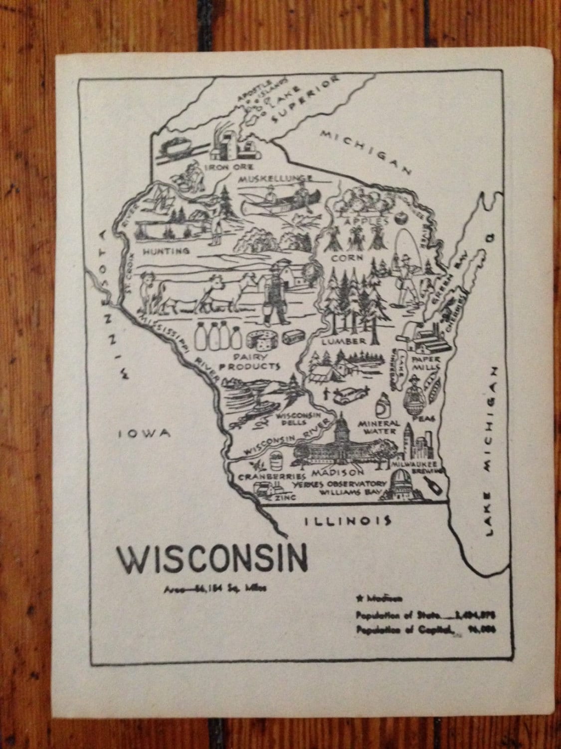 Wisconsin Map Coloring Book Page / Vintage Map State Wall | Etsy
