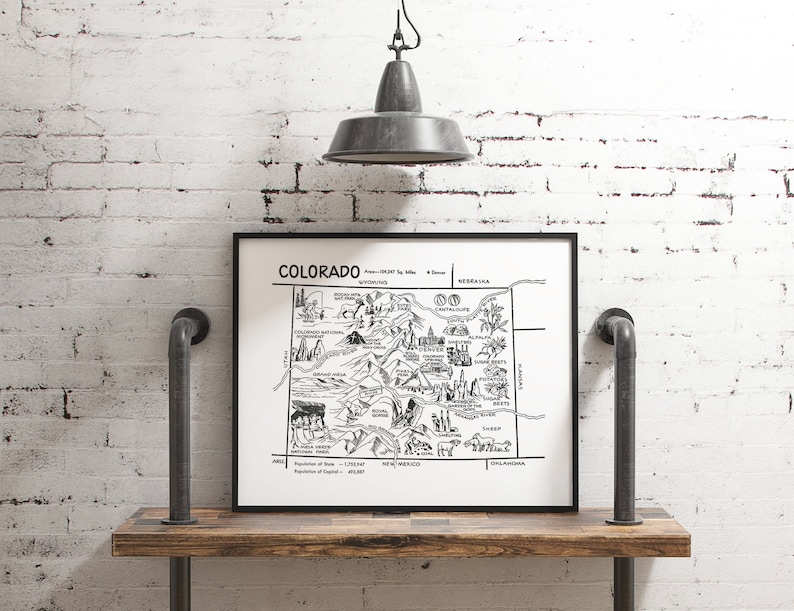 Colorado Map Poster Travel Gift Vintage Style State Wall Art Etsy