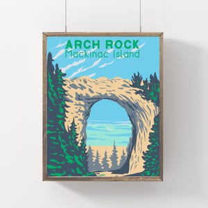 Mackinac Island Travel Poster, Vintage Style Arch Rock Michigan Wall Art