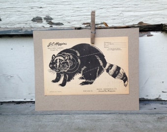Raccoon Hunting Sign Cabin Decor, Vintage Paper Target by JC Higgins