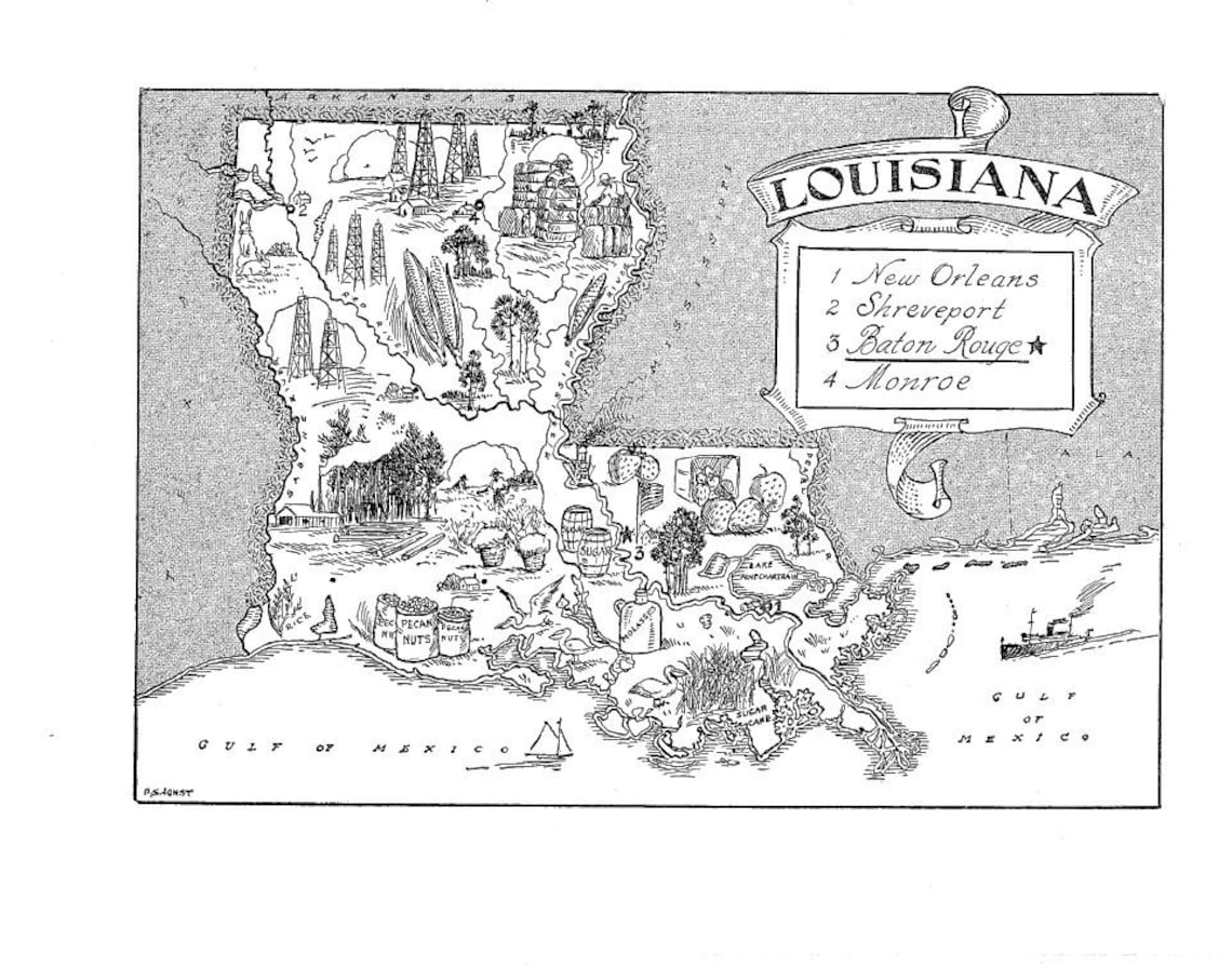Map of Louisiana / Vintage Map Art / Home State Decor | Etsy