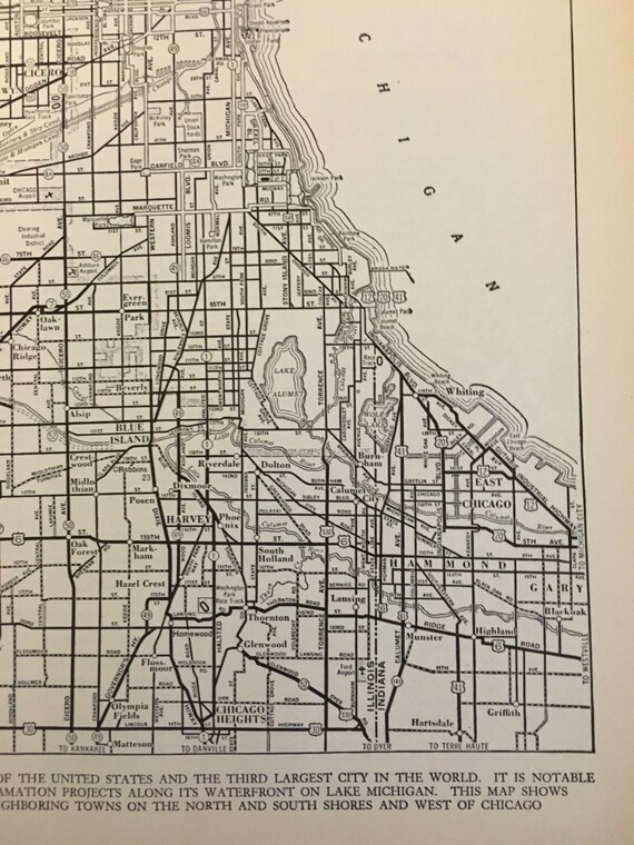 Vintage Chicago Map From the 1940s, Atlas Page Illinois Gift - Etsy