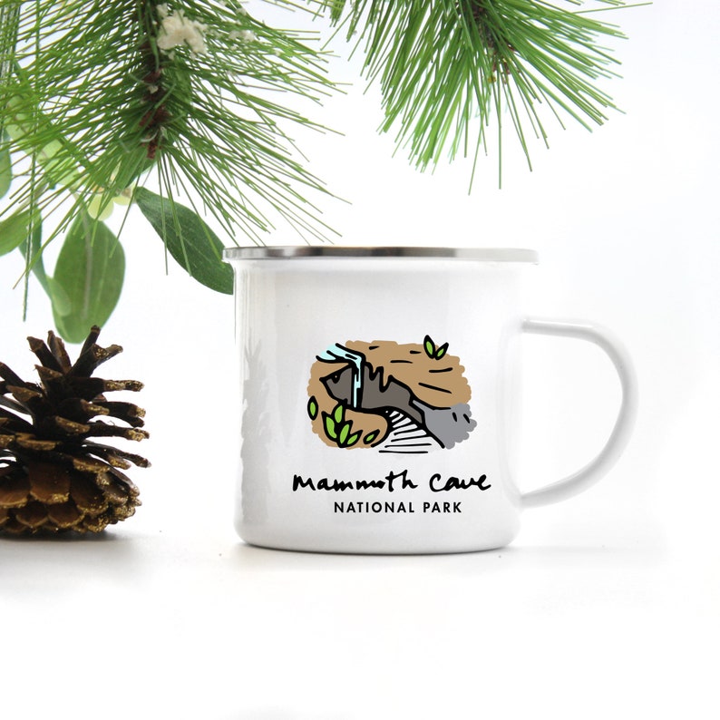 Mammoth Caves Mug National Park Gift, Camping Cup with Stainless Steel Rim image 3