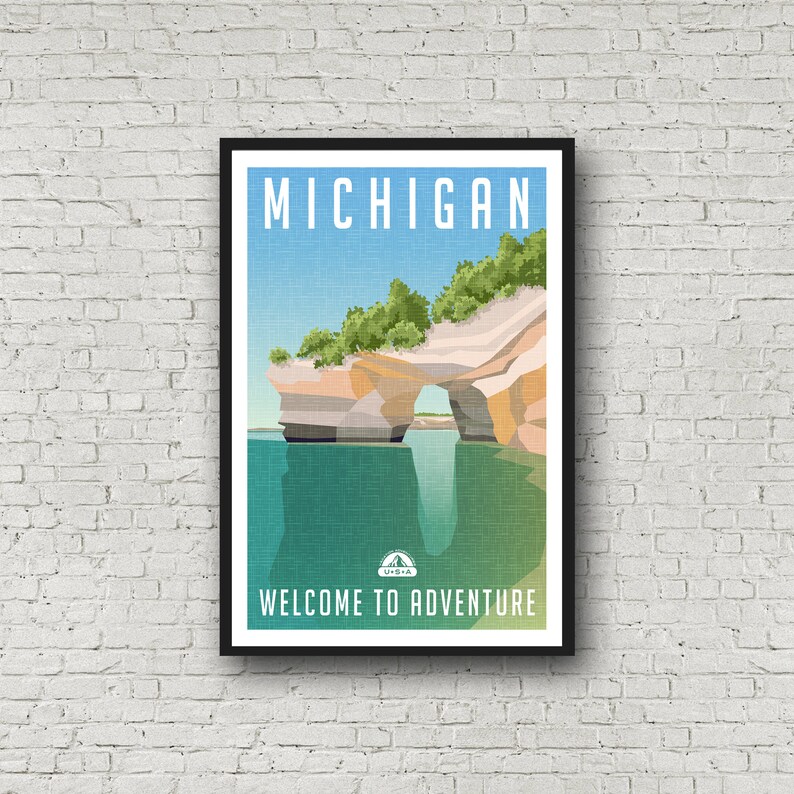 Michigan Poster Print Vintage Style Michigan Wall Art | Etsy