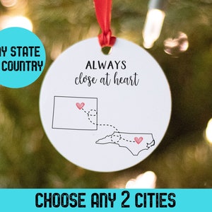 Long Distance Ornament for Friend, Custom Two States Holiday Present