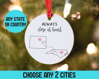 Long Distance Ornament Friend Gifts, Custom Two States Holiday Present