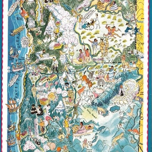 Vintage kaart van Oregon en Washington, antiek staatsmuurdecor uit de jaren 1930