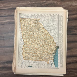Mapa antiguo de Georgia de 1939, página de atlas para decoración de pared