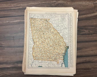 Antique Georgia Map from 1939, Atlas Page Wall Decor