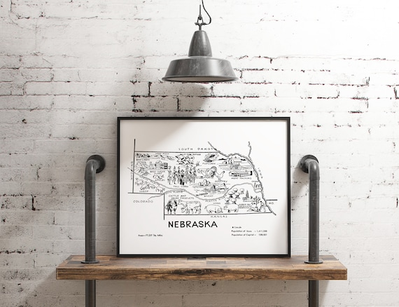 instant download print Nebraska state map line art digital printable Nebraska wall decor kids room nursery wall art housewarming decor
