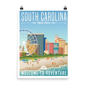 Myrtle Beach Poster South Carolina Travel Print, Vintage Style Wall Art