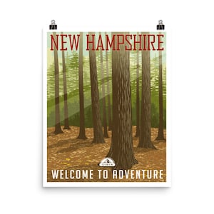 New Hampshire Travel Poster, Vintage Style State Wall Art, Adventure Gift