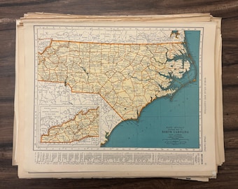 Antique North Carolina Map from a 1939 Atlas