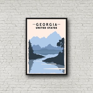 Georgia Print Travel Gift, Rustic Style Home State Poster