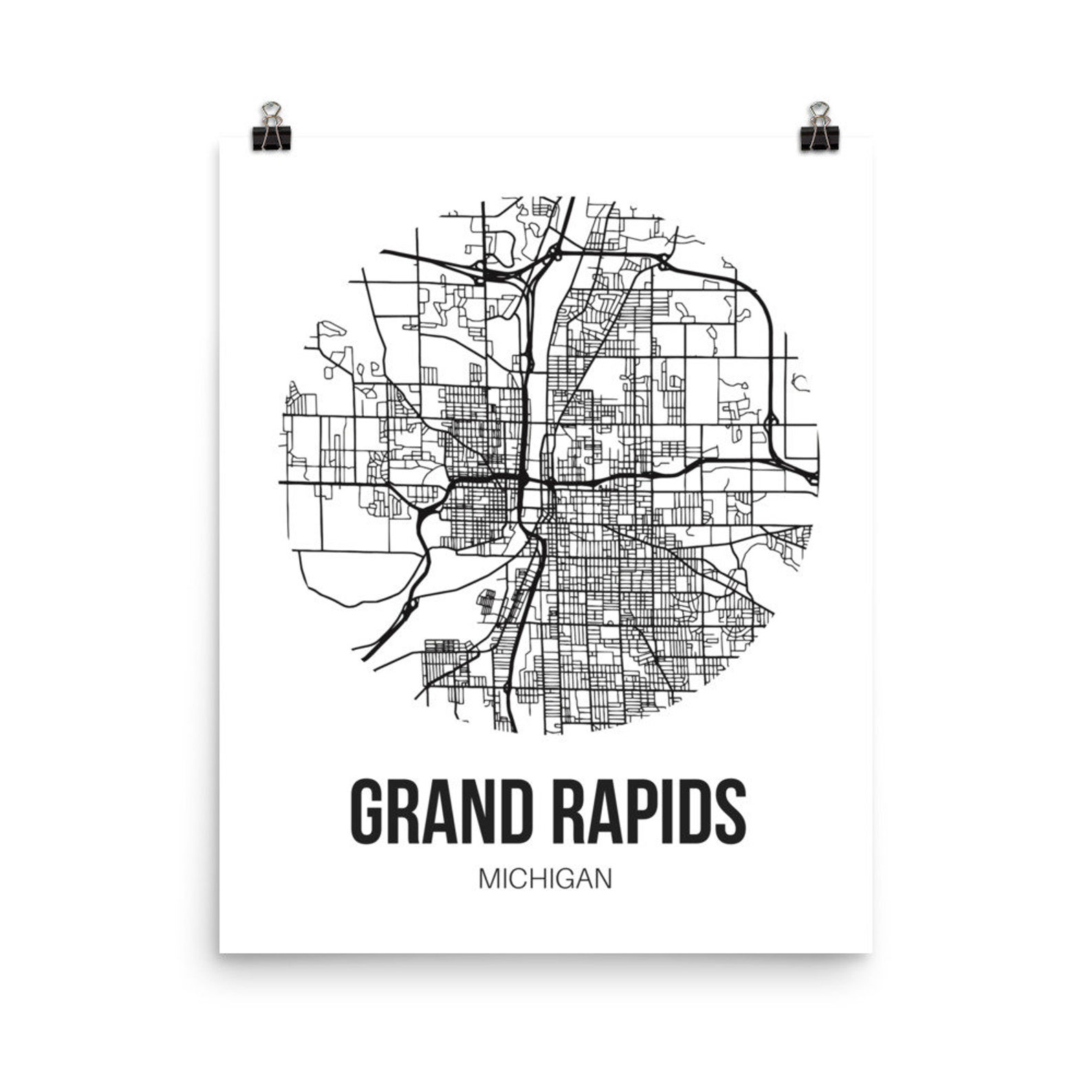 Grand Rapids Michigan Map Wall Art Print Grand Rapids Map Etsy