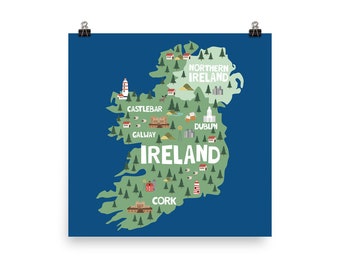 Ireland Map Wall Art Travel Gift, Irish Kids Room Poster