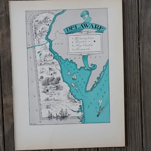 vintage Delaware Map State Wall Art, Antique Map Travel Decor avec Douvres et Wilmington