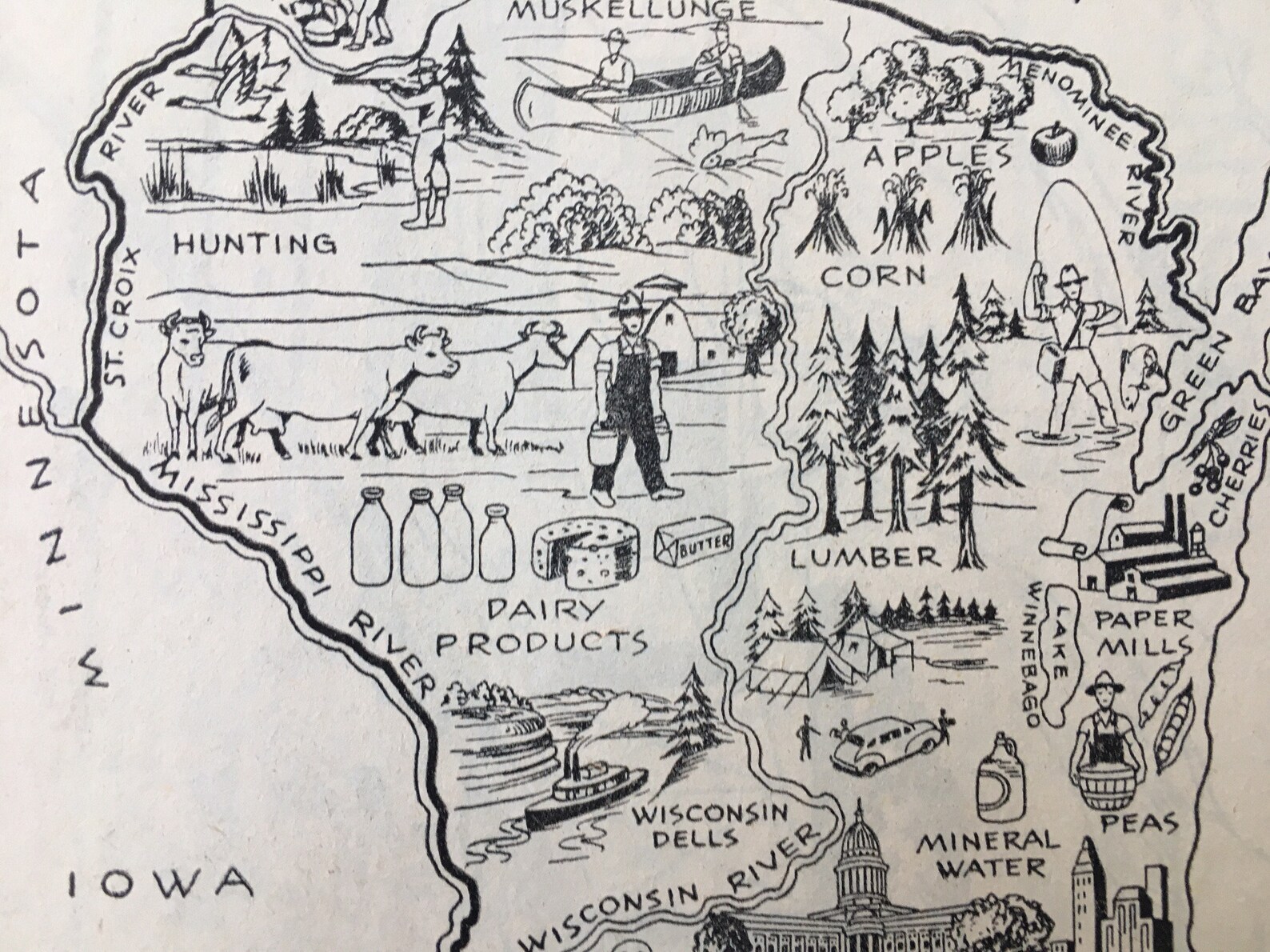 Wisconsin Map Coloring Book Page / Vintage Map State Wall | Etsy