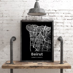 Beirut Lebanon Map Wall Art, Black and White Travel Print