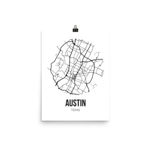 Austin Print, City Map of Austin Texas Wall Art Print, Black and White ...