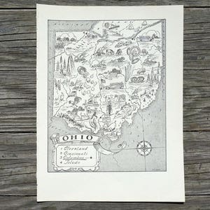 Vintage Ohio Map, State Wall Decor, Map of Ohio Gift, Travel Wall Art