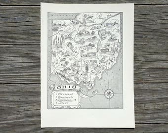 Vintage Ohio Map, State Wall Decor, Map of Ohio Gift, Travel Wall Art