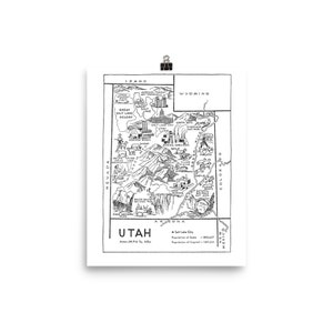 Utah Map Print Instant DOWNLOAD, State of Utah DIGITAL Print from 1950s image 2