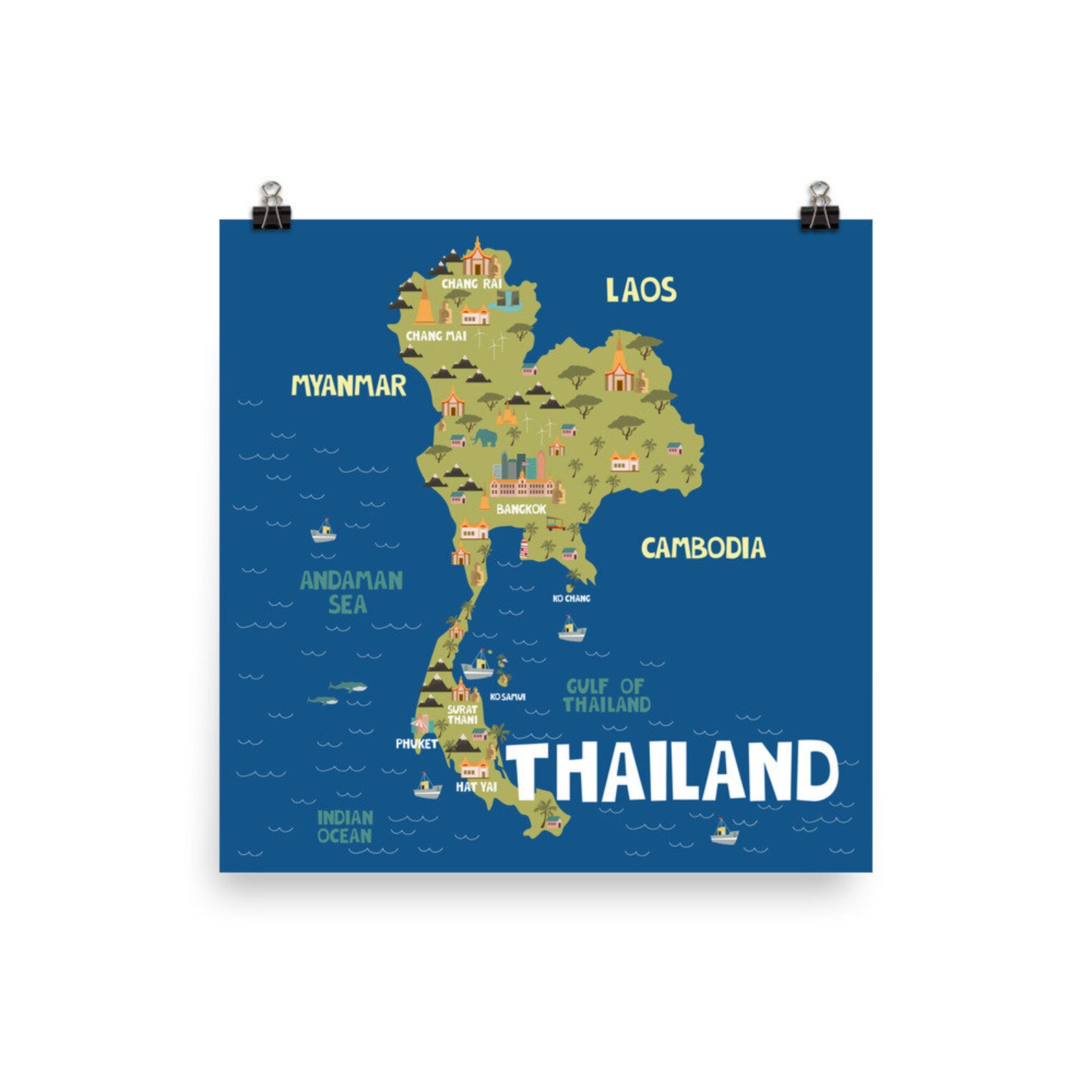 Thailand Print Travel Wall Art Thailand Map Nursery Decor - Etsy