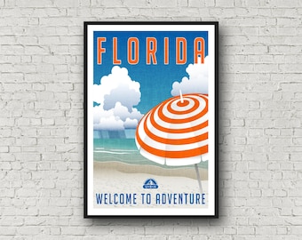 Florida Poster Travel Print, Vintage Style Wall Art