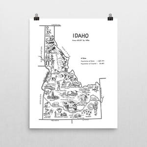 Idaho Map State Wall Art, Vintage Travel Print