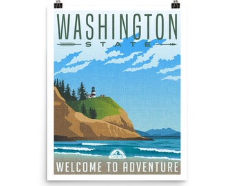 Washington State Travel Poster, Vintage Style Adventure Home Decor