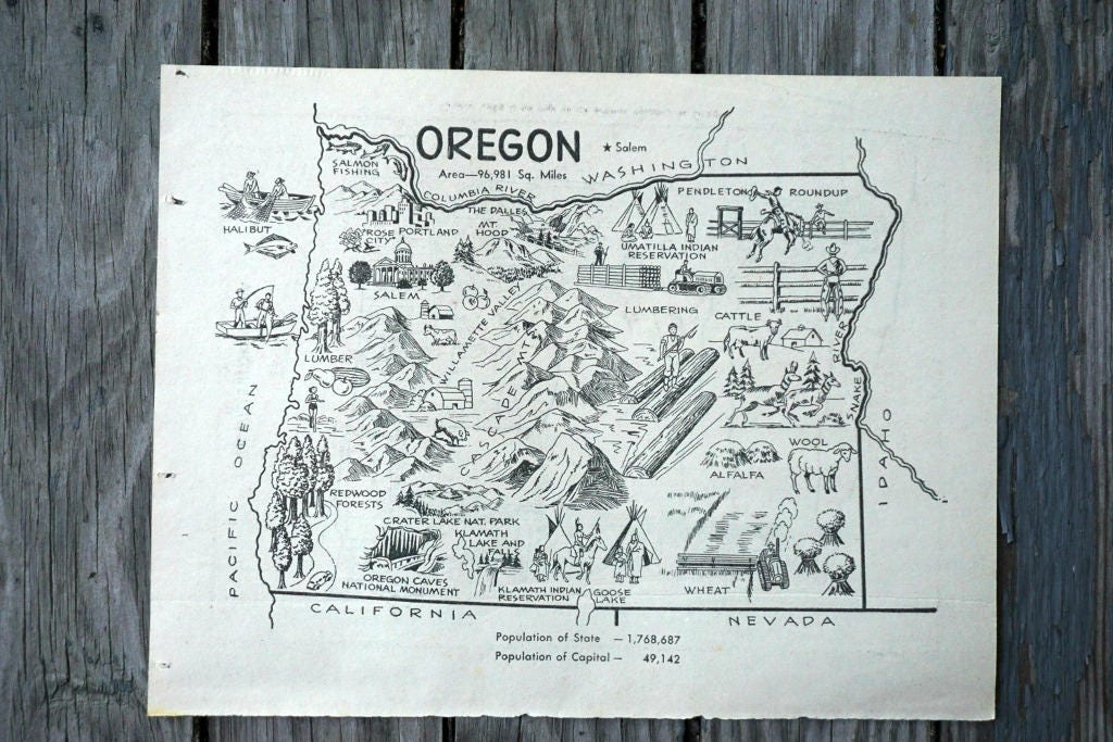 Vintage Oregon Map Coloring Book Page, Antique State Home Decor - Etsy