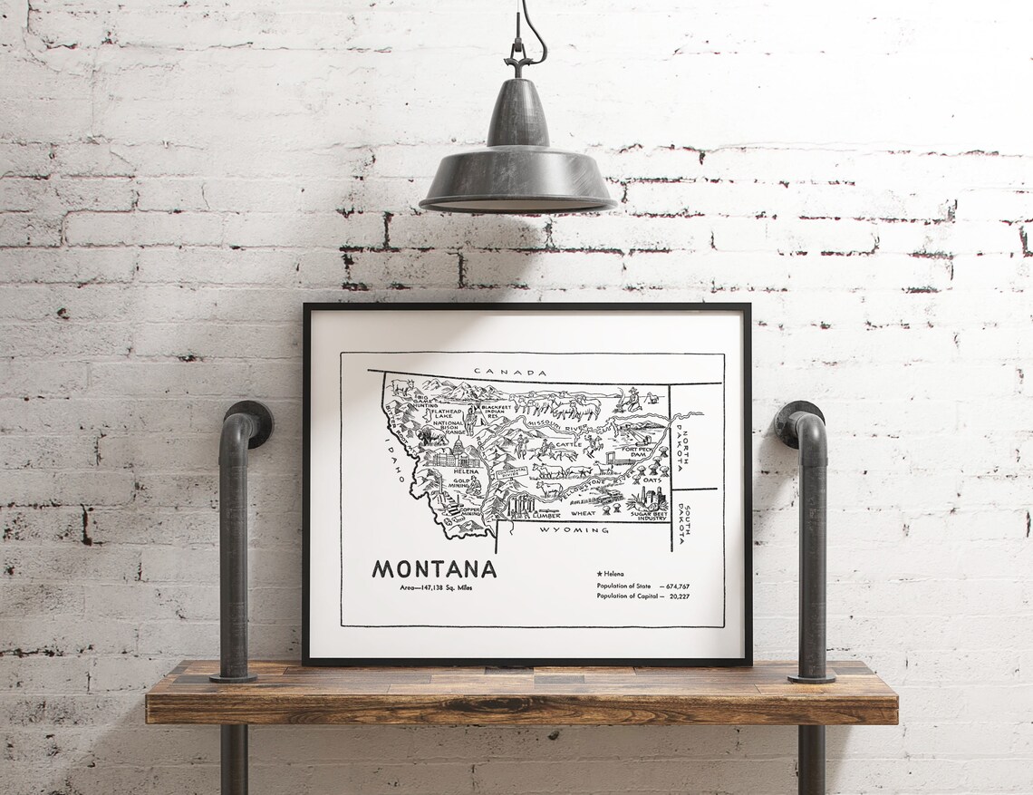 Montana Wall Art DIGITAL Print Montana Gifts State Wall Art Etsy