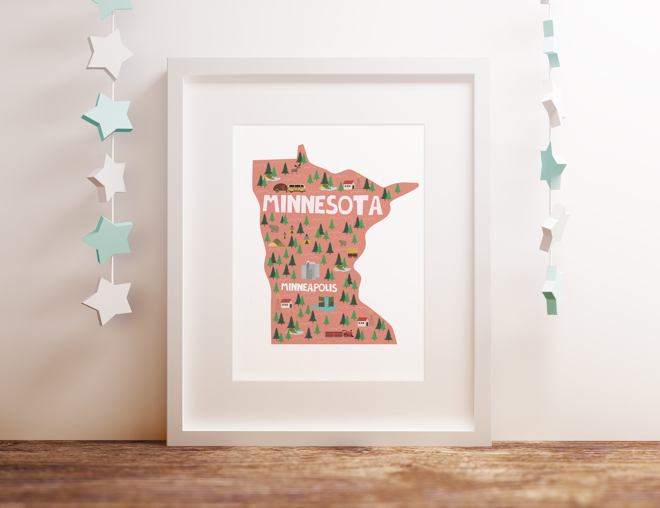 Minnesota Poster State Wall Art Print Nursery Room Home State | Etsy