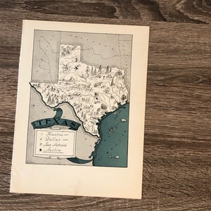 Vintage Texas kaart kunst aan de muur uit de jaren dertig, Texas Gifts Travel Decor