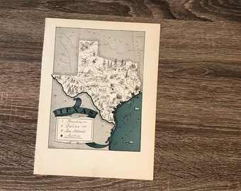 Vintage Texas Map Wall Art from the 1930s, Texas Gifts Travel Decor