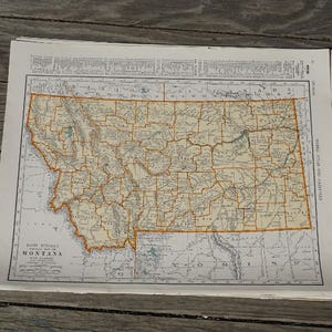 Mapa vintage de Montana de un Atlas de 1939, decoración de la pared estatal