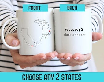 Mug longue distance Two States, cadeau de départ, tasse à café personnalisée ami