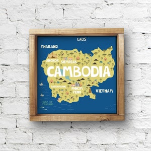 Impresión de mapa de Camboya, arte mural de viaje para habitación infantil